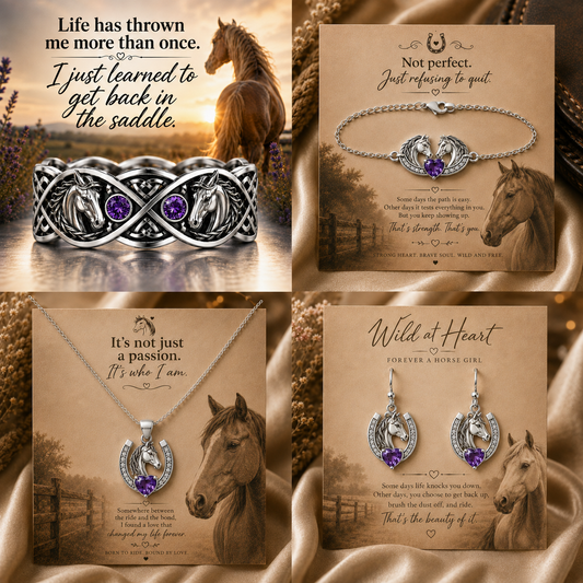 Horse Amethyst Silver 4-Piece Set (Buy 2 Get 2 FREE)