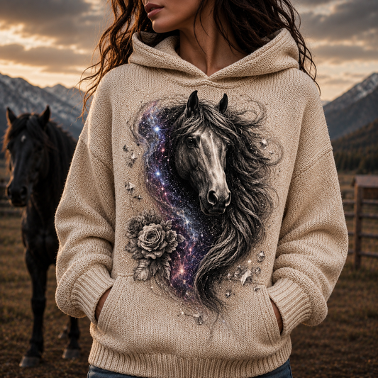 Horse Embroidered Knit Hoodie