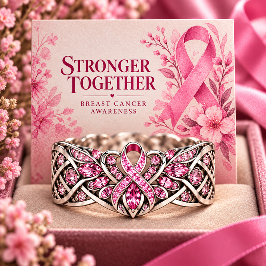 Breast Cancer Awareness Pink Ribbon Ring
