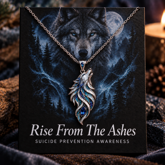 Suicide Prevention Awareness Wolf Sapphire Necklace