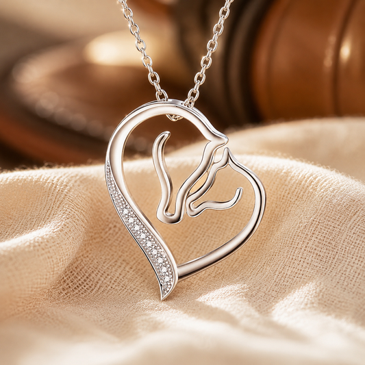 Horse Mission White Gold Heart Necklace