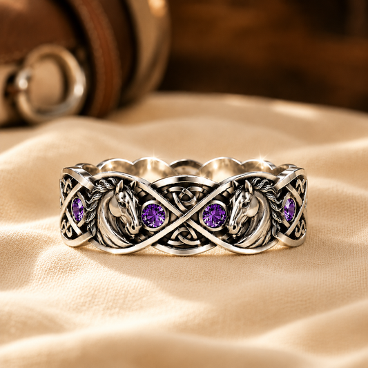 Horse Mission Amethyst Silver Horse Ring