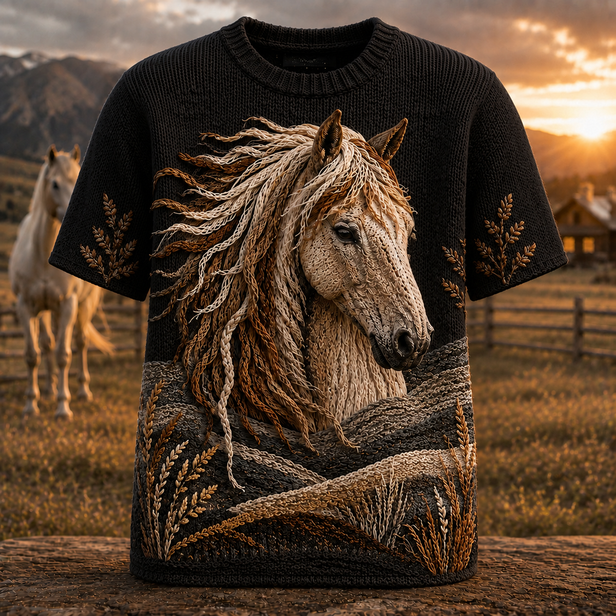 Horse Embroidered Knit T-Shirt