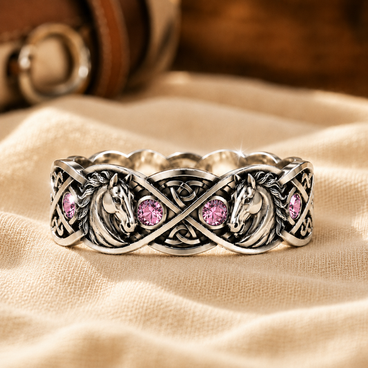 Horse Mission Pink Sapphire Silver Horse Ring