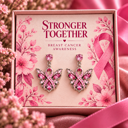 Breast Cancer Awareness Pink Ribbon Earrings