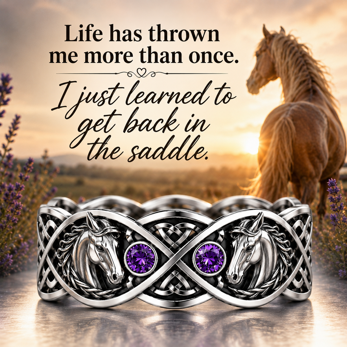 Horse Amethyst Silver 4-Piece Set (Buy 2 Get 2 FREE)