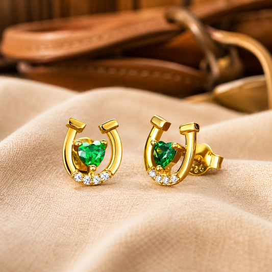 Horse Mission Emerald Gold Earrings