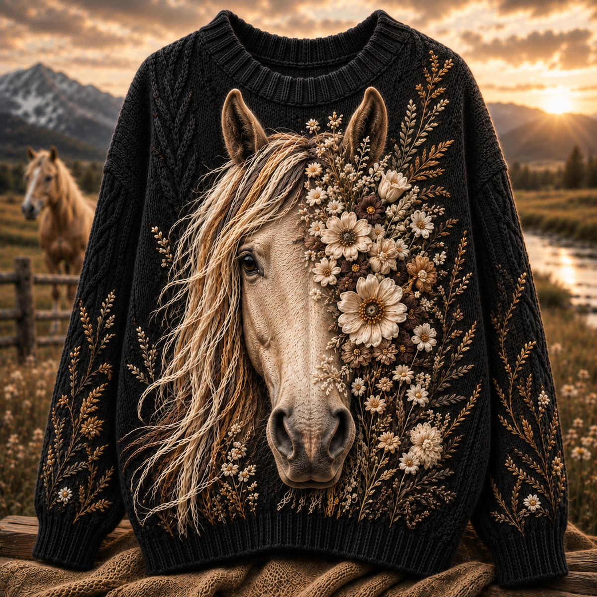 Horse Embroidered Knit Sweater