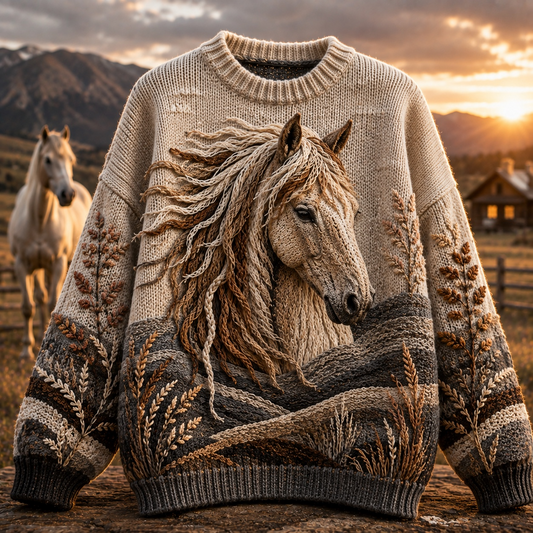 Horse Embroidered Knit Sweater