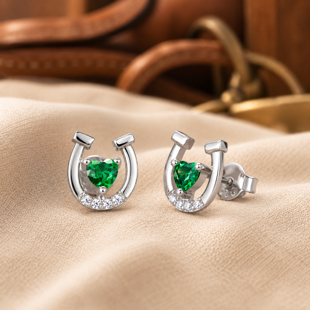 Horse Mission Emerald Gold Earrings