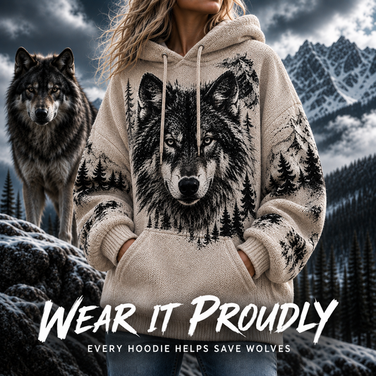 Wolf Oversized Cozy Knit Hoodie