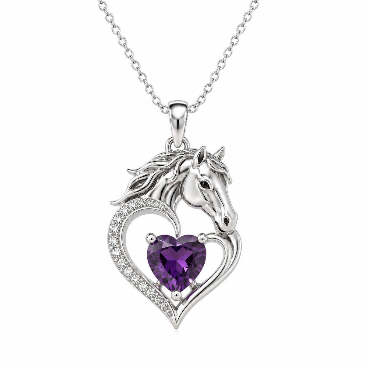 Horse Amethyst Sterling Silver Necklace