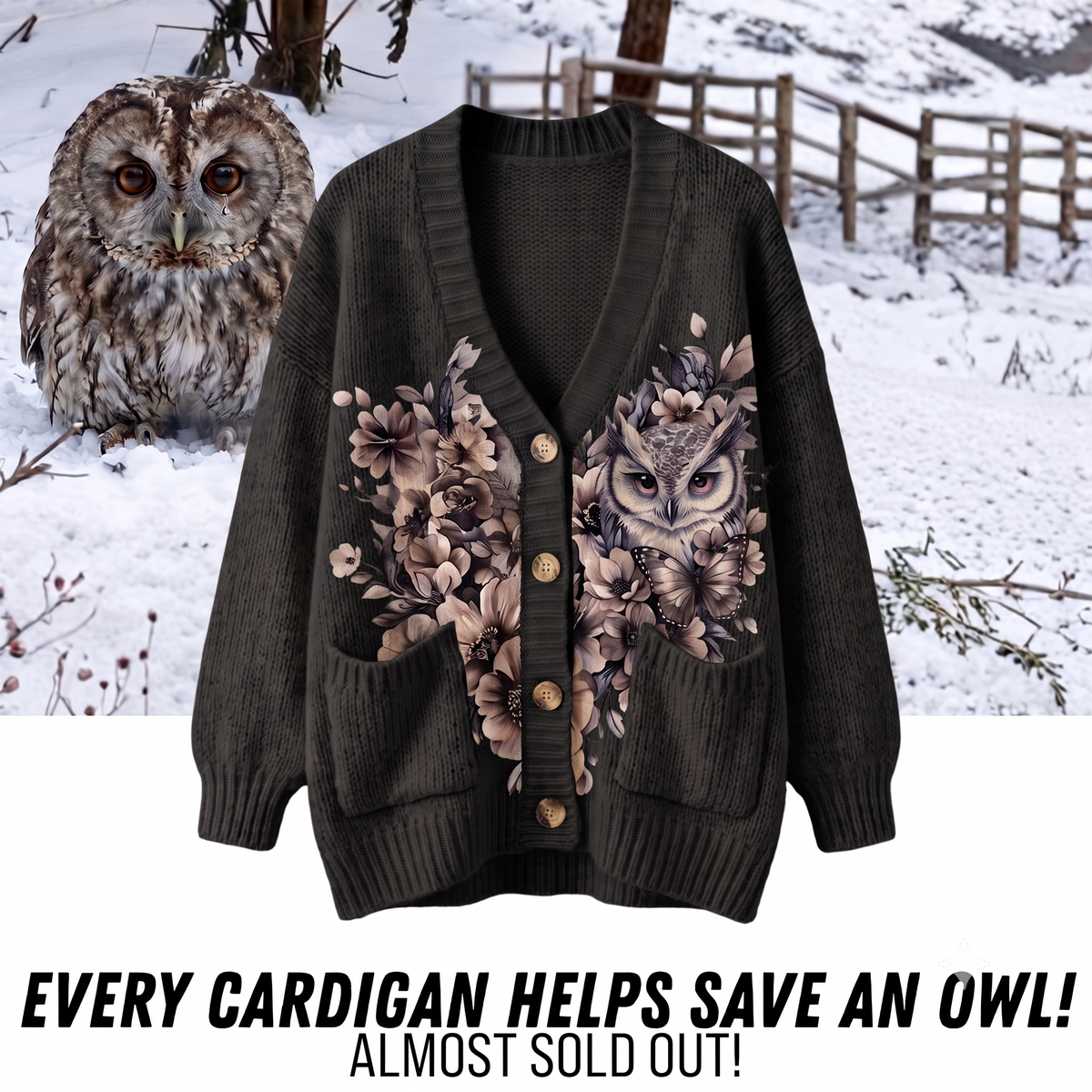 Owl Floral Knit Cardigan