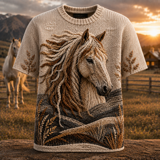 Horse Embroidered Knit T-Shirt