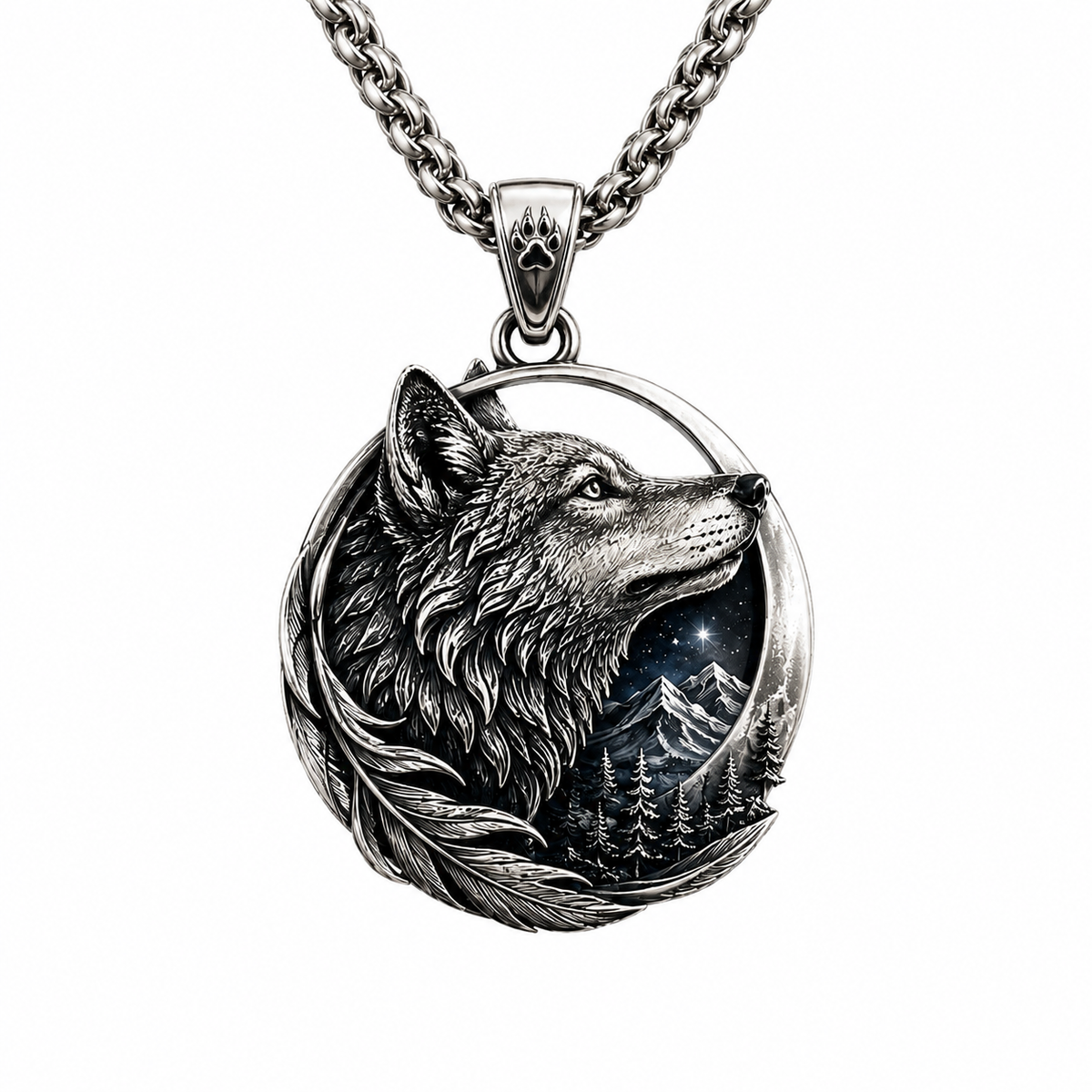Wolf Sterling Silver Necklace