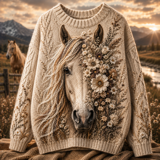Horse Embroidered Knit Sweater
