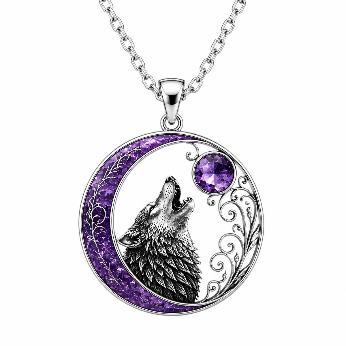 Wolf Amethyst Sterling Silver Necklace