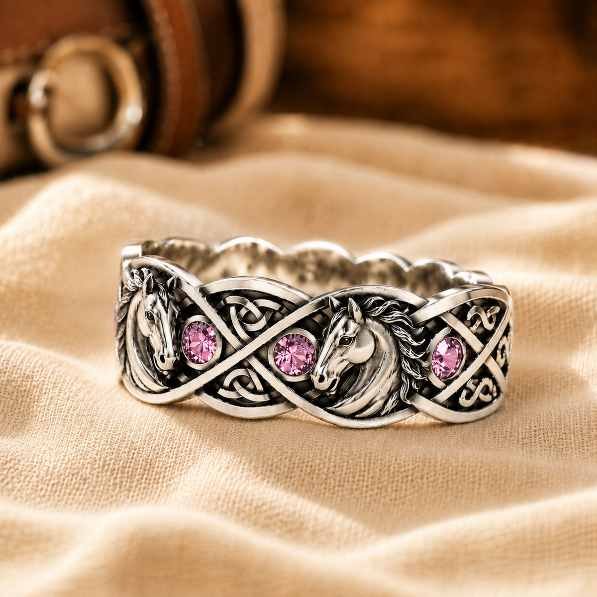 Horse Mission Pink Sapphire Silver Horse Ring