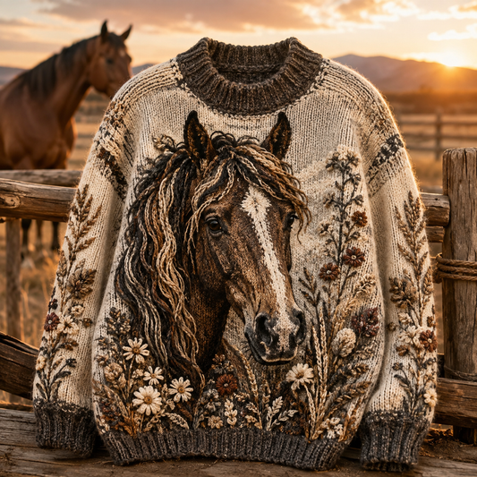 Horse Embroidered Knit Sweater