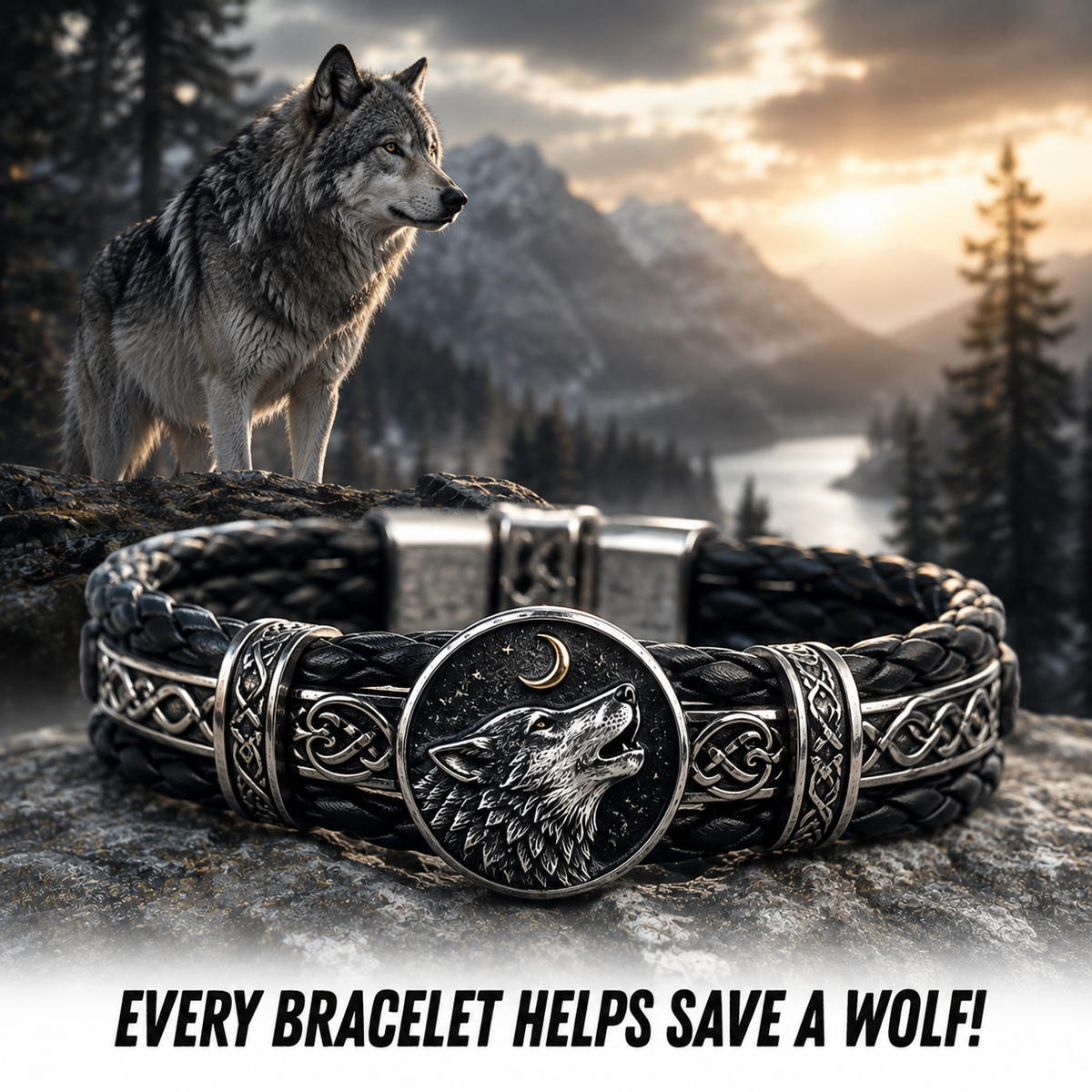 Wolf Mission Braided Leather Bracelet