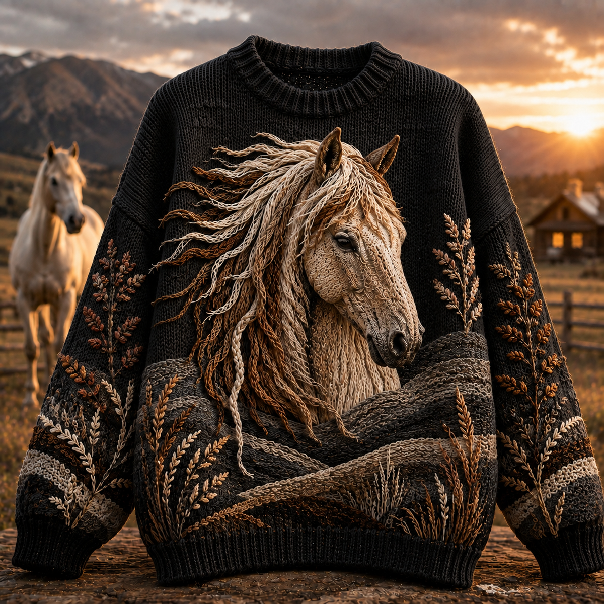 Horse Embroidered Knit Sweater