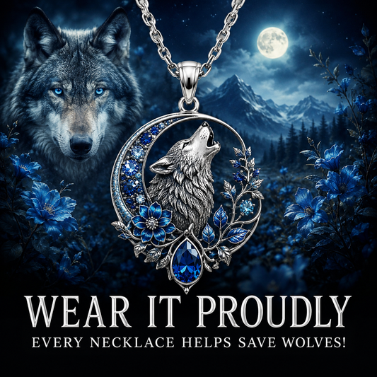 Sapphire Sterling Silver Wolf Necklace